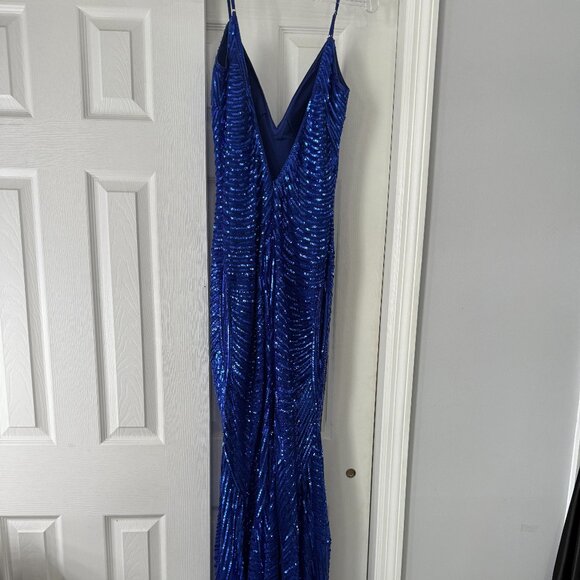 Jovani Royal Blue Sequin Gown | Size 12 | V-Neck | Formal Evening Dress - Picture 3 of 4